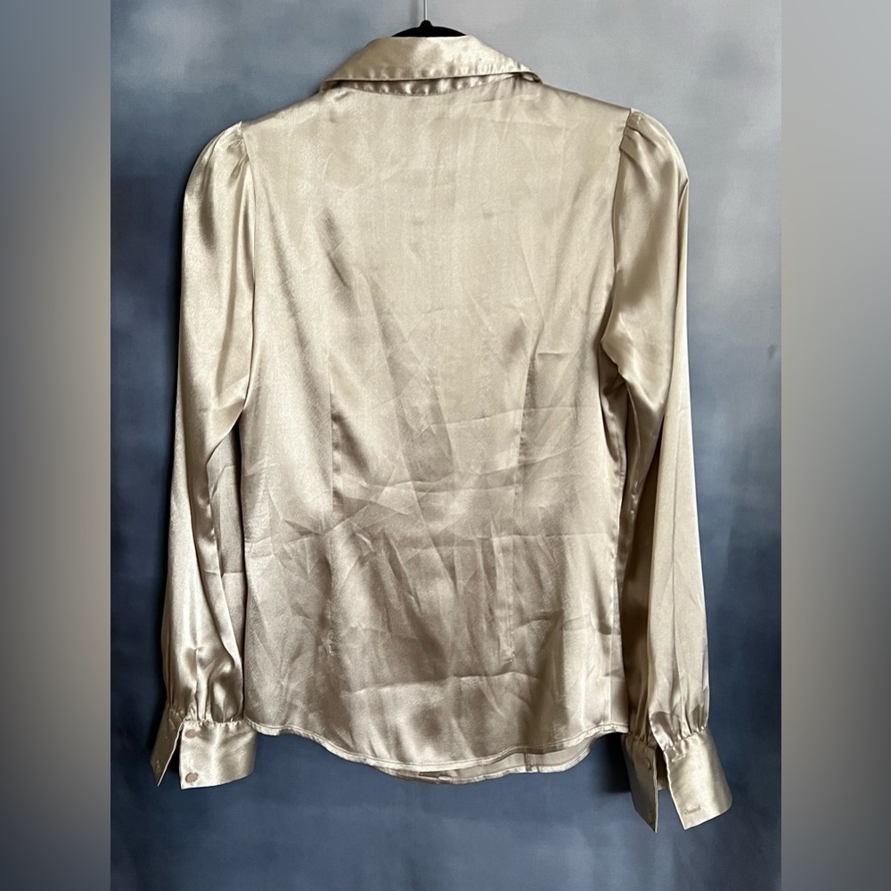 Champagne color button down blouse w/unique ruffle feature. EUC - Picture 3 of 6